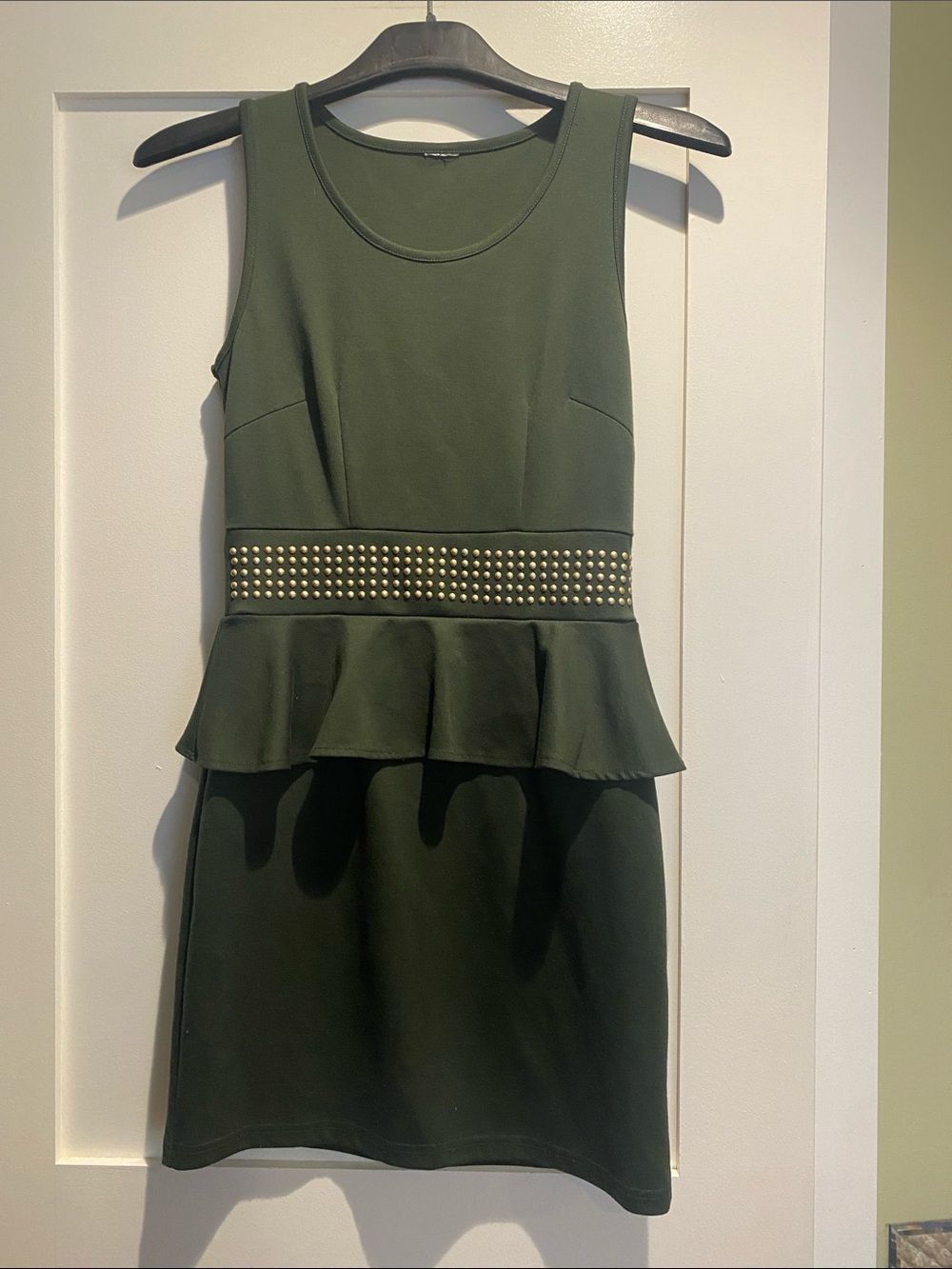 Olive Green Peplum Studded Waist Dress